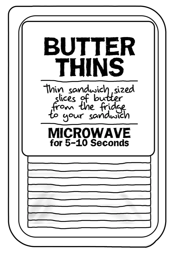 Hand-rendered package structure sketch — Butter Thins